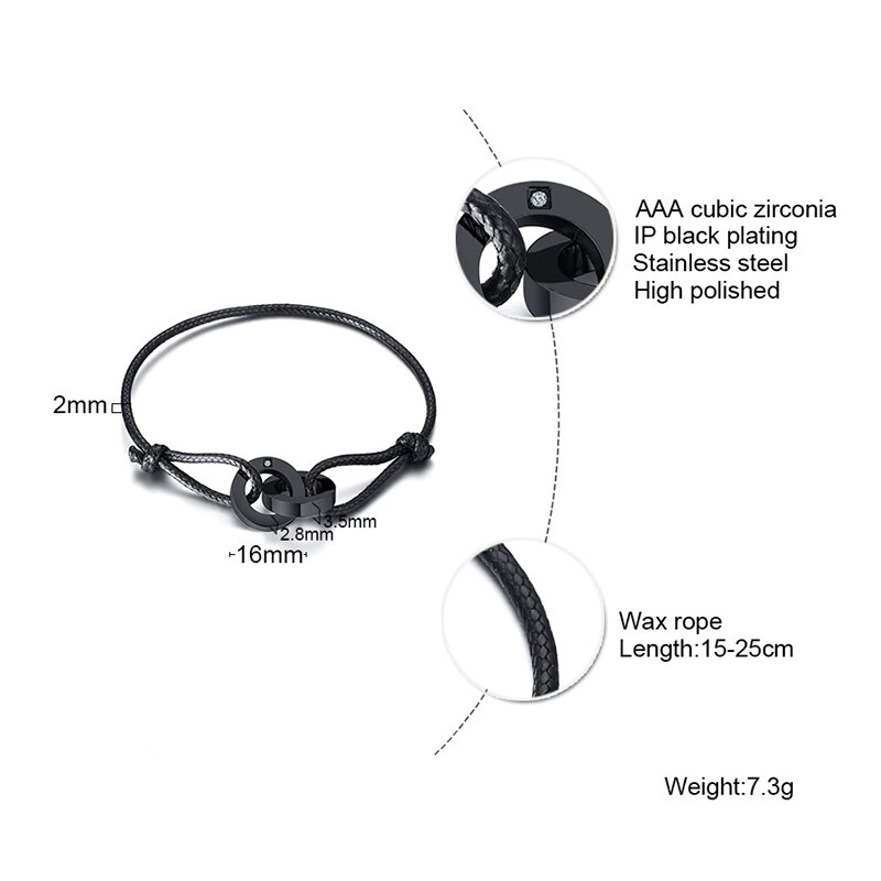 Dubbele Grijpende Heren Armband Enkelband In Zwart Koord Armband Cadeau Voor Vriendje