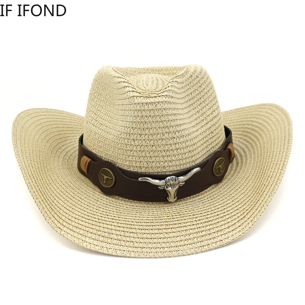 Sombrero de vaquero tejido Vintage para hombre y mujer, sombrero de paja clásico para exteriores, para la playa, Panamá