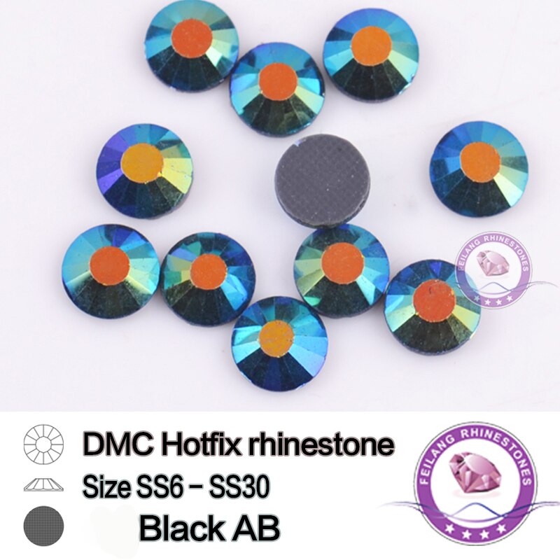 Black AB DMC Hotfix Crystals Rhinestone SS6 SS10 SS16 SS20 SS30 Stones for Garment Decoration Crafts DIY