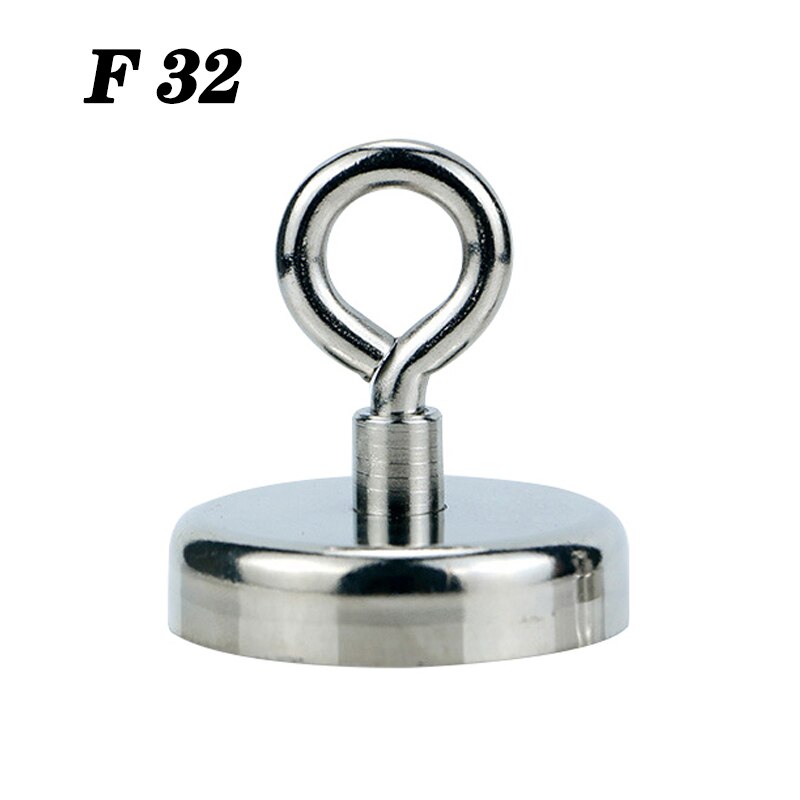 1Pc Krachtige Neodymium Magneet Vissen Magneet Diepzee Vissen Magneet Beugel Met Rvs Ring Met Eye Bolt Magneet: F32 - Suction 34KG