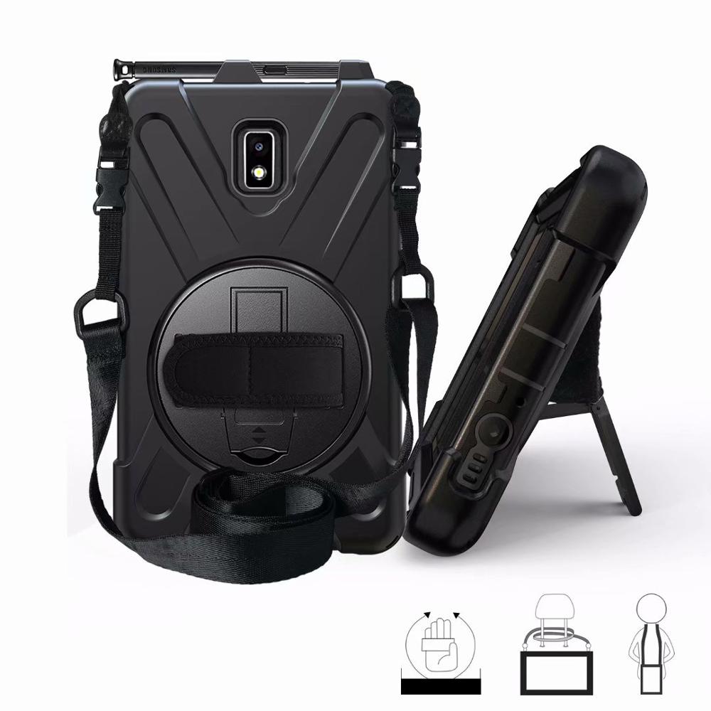 360 Degree Case for Samsung Galaxy Tab Active 2 8.0 T390 T395 SM-T395 tablet Silicone Hard Cover+Neck Strap &amp; Hand Strap +pen: black