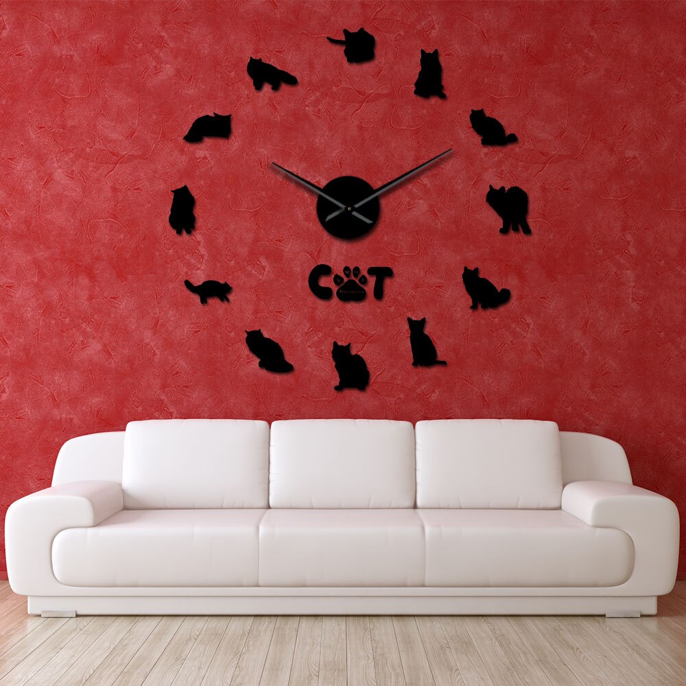 Burmese Cat DIY Acrylic Wall Clock For Bedroom Wall Decor Cat Breed Silent Quartz Big Time Clock With Acrylic Mirror Sticker
