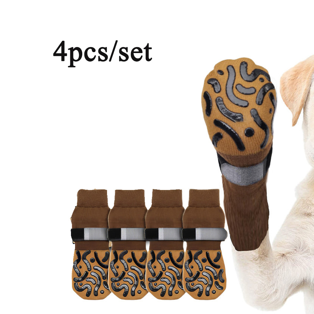 Antislip hondensokken om te voorkomen likken Poten voor hardhouten vloeren Antislip pootbeschermers Tractiecontrole voor kleine grote honden: XL / Khaki