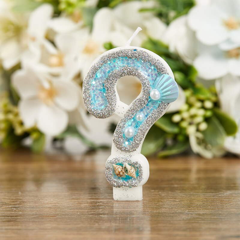 1PC Blue sea shell Glitter Number Birthday Candles Cake Topper Birthday Wedding Digital Cakes Dessert Decor Birthday Decoration: 10