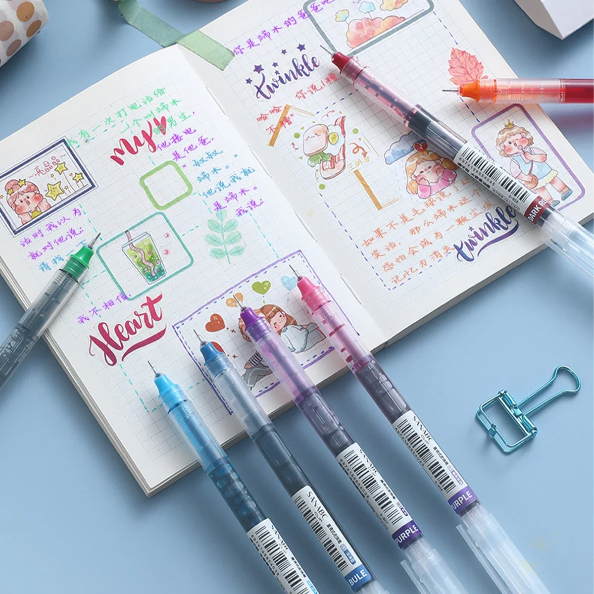 10Pcs/set Needle Type Gel Pens Straight Liquid Ballpoint Pen Kawaii Stationery School Office Supplies Writing