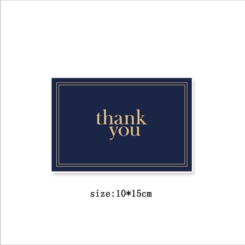 1pack Bronzing dark blue Thank You business card thank you half-fold card white envelope 15*10CM flower shop message