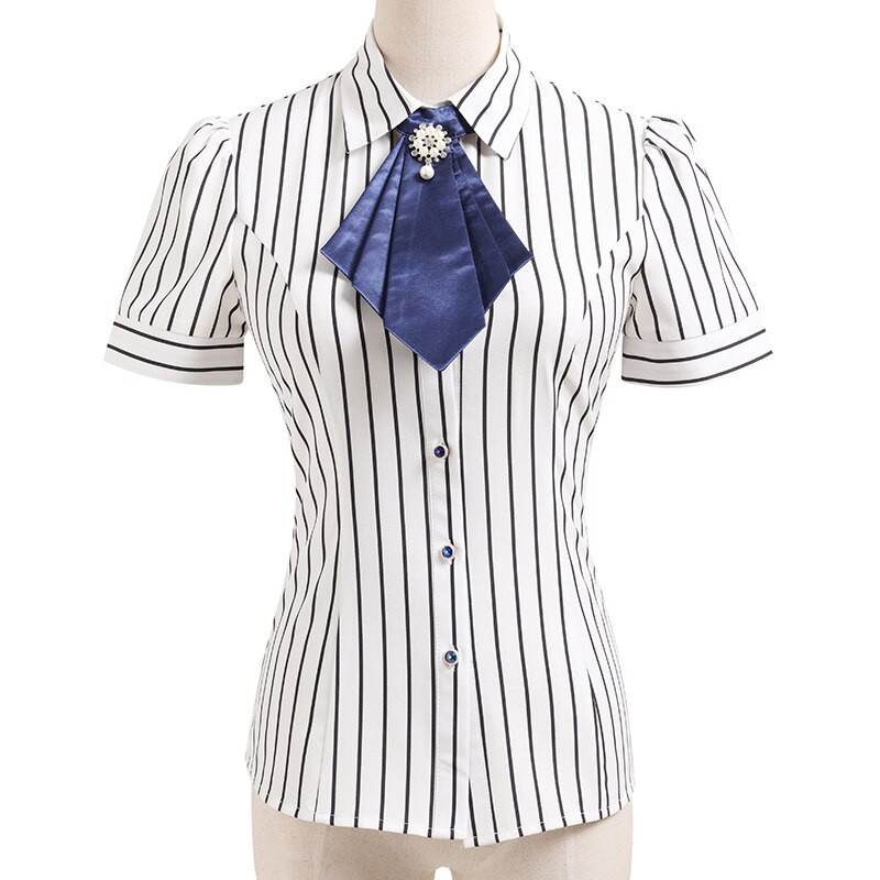 elegante fliege Frauen hemd OL Sommer formale kurzarm dünne Chiffon-streifen bluse büro damen Plus größe arbeiten Spitzen