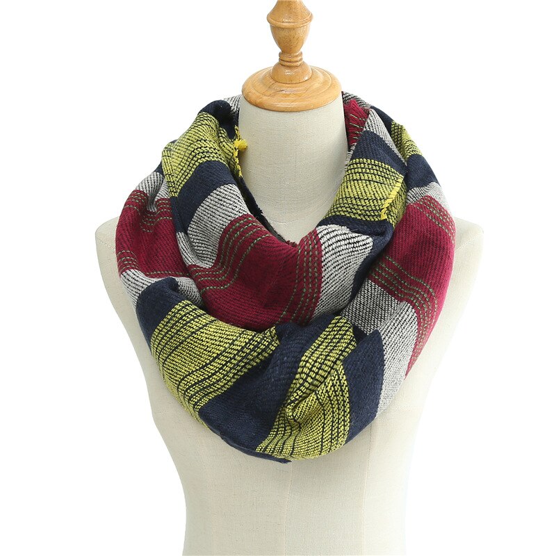 Écharpe d'hiver chaude en tricot pour homme et femme, écharpe snood rayée en cachemire, décontractée, col infini