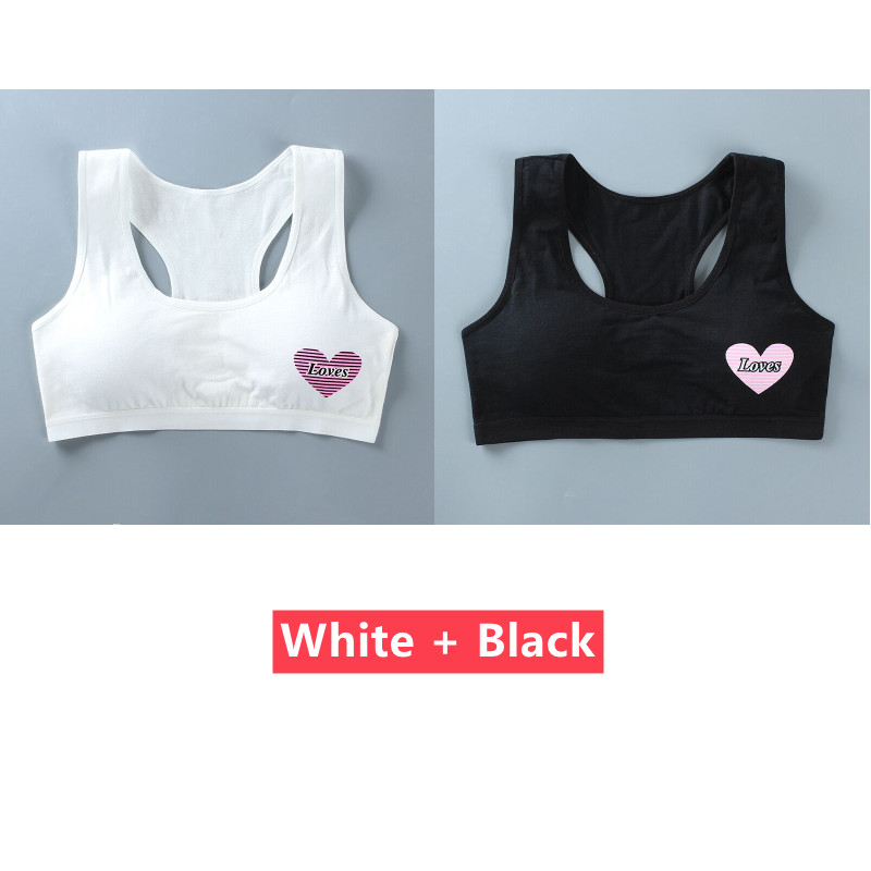 2PC Bras for Teen Girls Training Bras 14 Years Kids Soft Underwear Girls Breathable Children Cotton Sports Bras: heibai