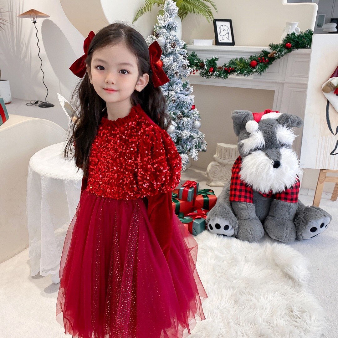 Tongbao-vestido de terciopelo y zorro plateado para niña, vestido de princesa de terciopelo con lentejuelas, para otoño e invierno, Año , Navidad y Año ,