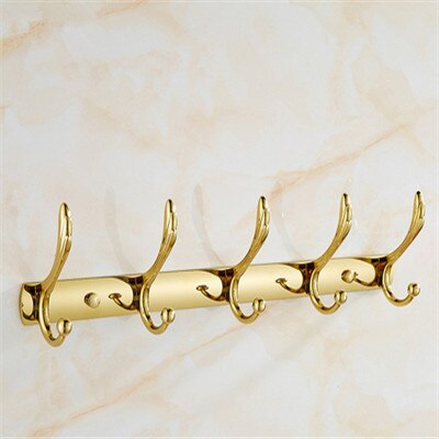 Bathroom Accessories Set Brass Gold Towel Rack Toilet Brush Holder Corner Shelf Paper Holder Soap Dish Hooks Bath Hardware Sets: 5 hooks