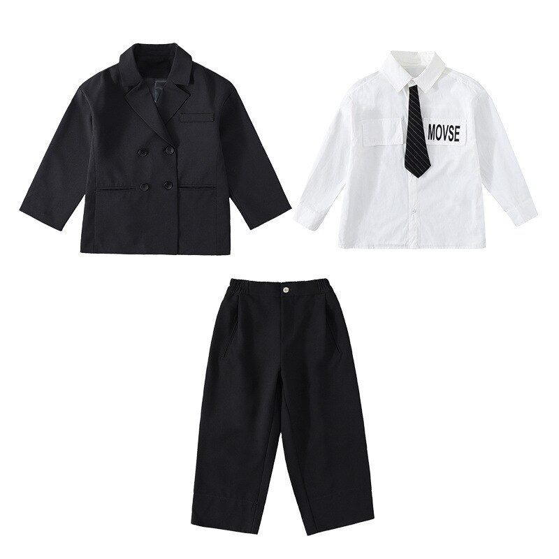 Traje para niña de primavera informal, Blazer de manga larga, camisa, pantalones, 3 piezas, trajes formales para niño, conjunto de chaqueta negra para niño de 10 a 13 años: 120cm