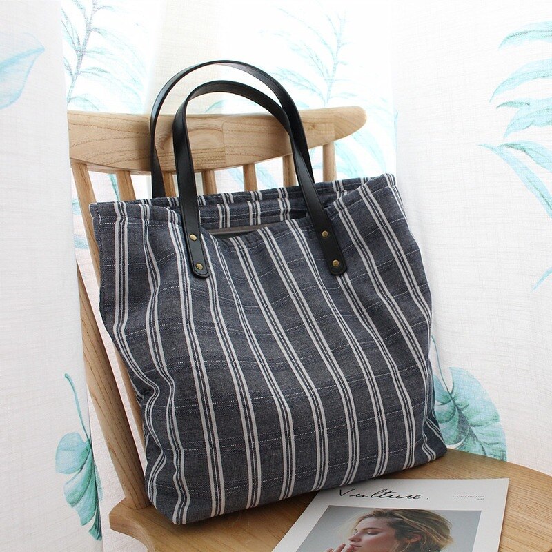 Cotton and Linen Japanese Single-Shoulder Canvas Bag Belt Pack Bulk Literary Fresh Stripe