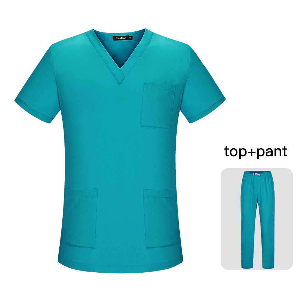 Spa Uniforms Beautician Scrubs Work Set Tops+Pants Beauty Salon Work Wear V Collar Scrubs Women Uniforms Short Sleeved Lab Coats: Lake Blue / XXL