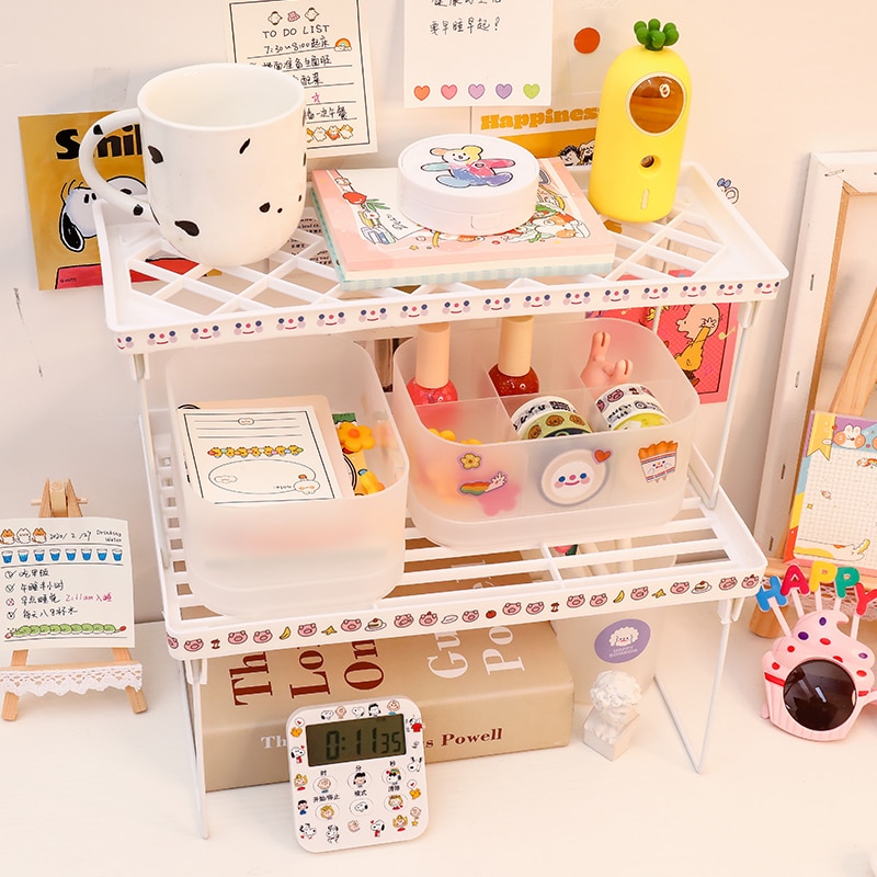 W&amp;G Ins Folding 2 Tier Storage Rack Holder Cosmetic Rack Organizer Shelf Desk Tidy Artifact Desktop Rack On Table Bathroom