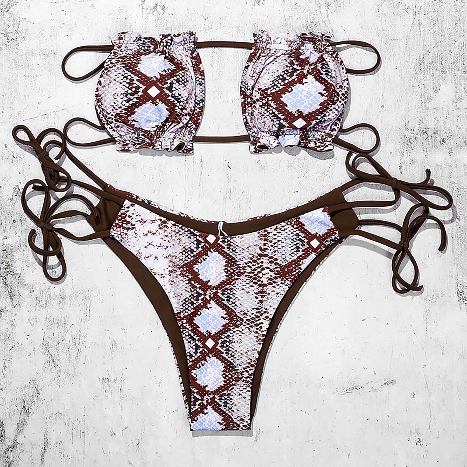 #40 mujeres estampado de serpiente Bandeau baño Bikinis serpentina Sexy de cintura alta de dos piezas traje de baño Bikini Купальник: L