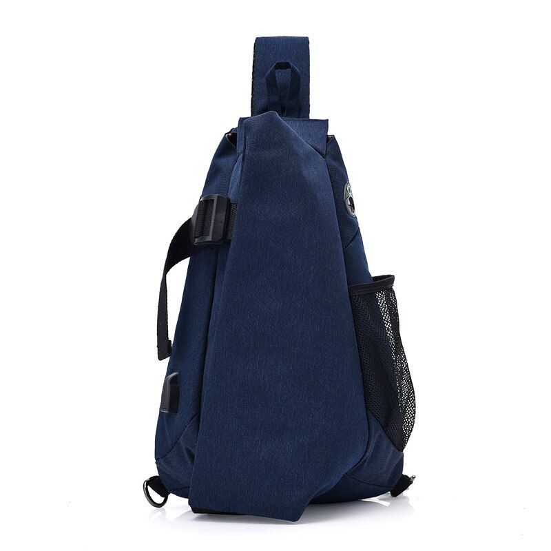 Men Casual Multifunctional Anti Theft Chest Pack Shoulder Bag Travel Bag USB High Capacity Canvas Crossbody Bags: Blue