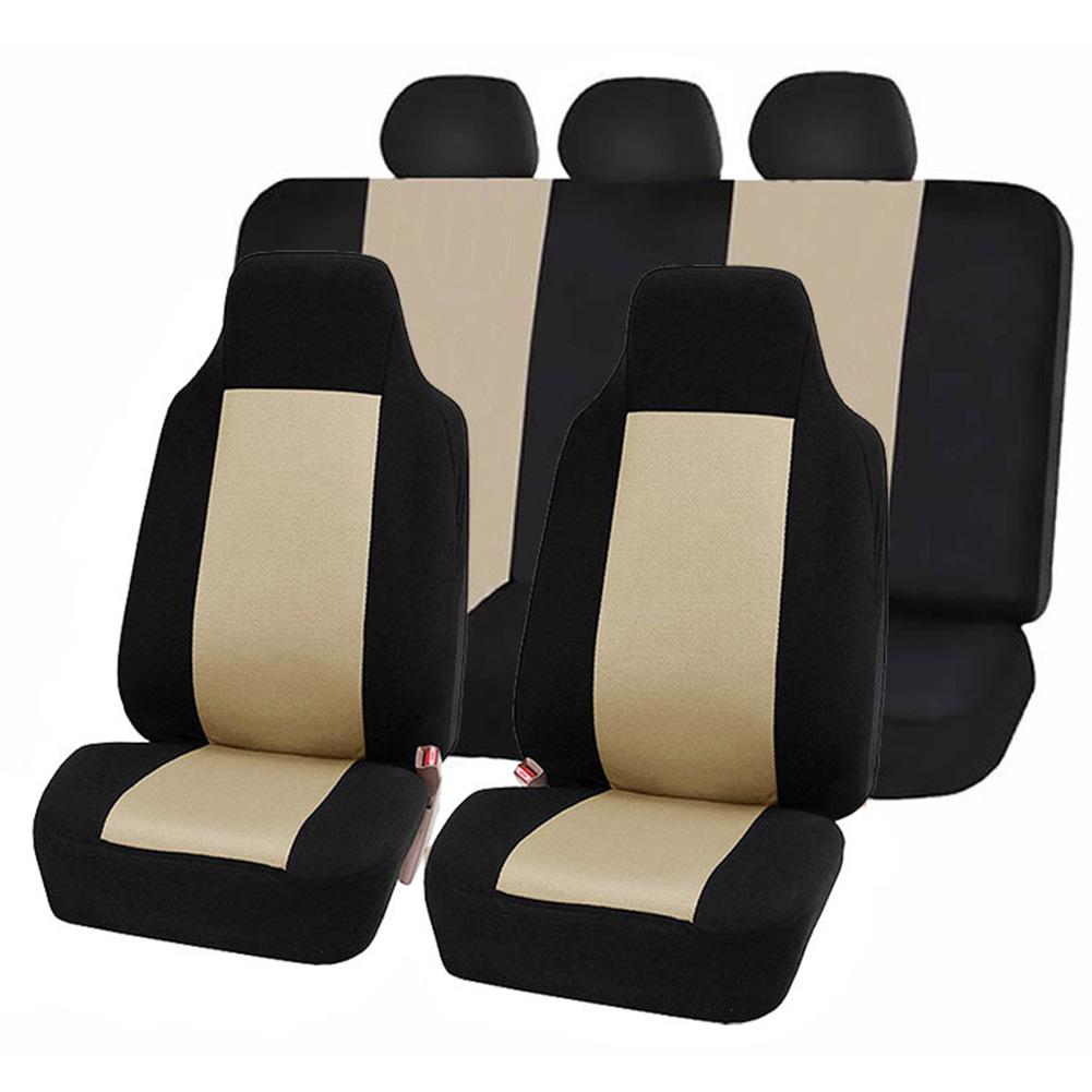 Set de fundas de asiento de coche, accesorios interiores de esponja, cubierta de asiento delantera/trasera/reposacabezas, conjunto de cubierta completa para coche/camión/furgoneta 7 unidades: Beige