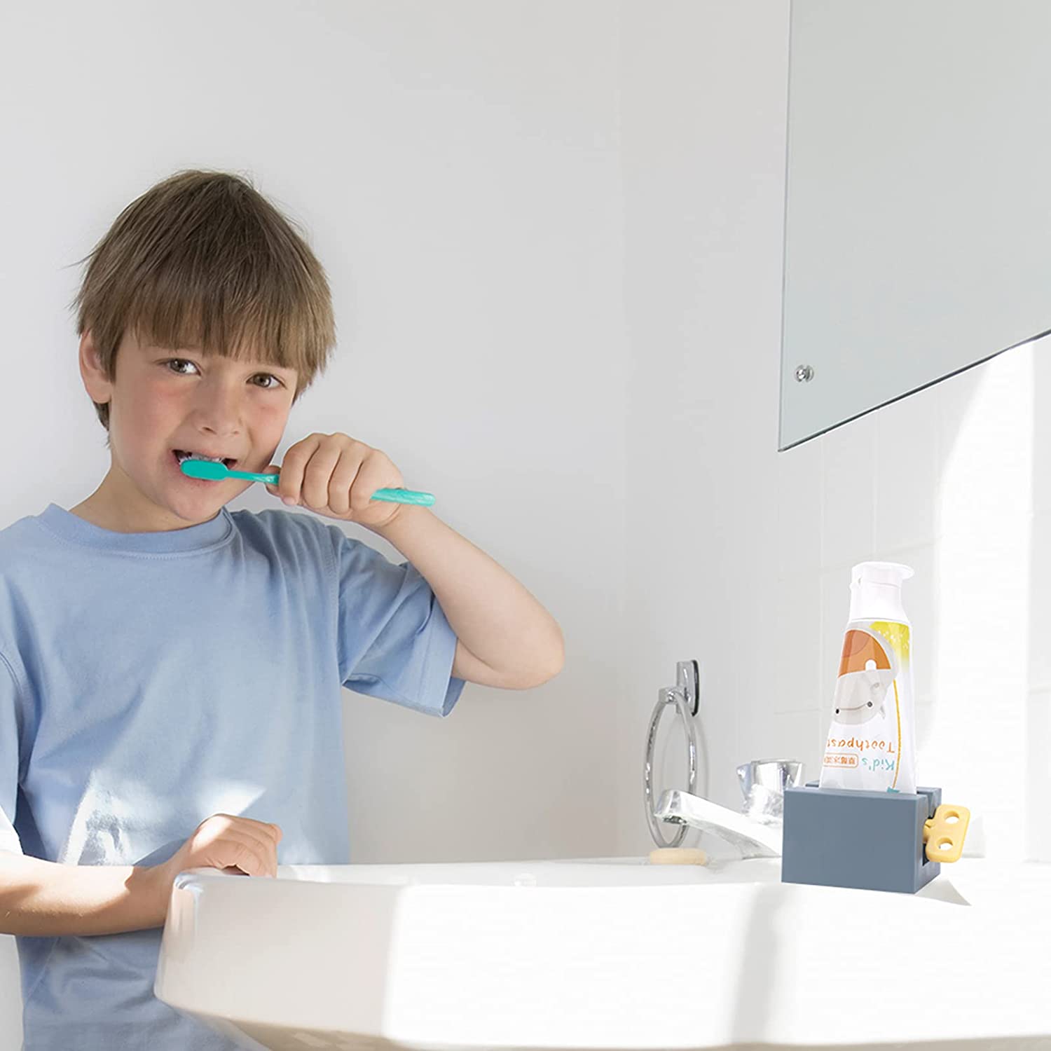 Tandpastapresser, rullerør med frostede håndtag holderstativ badeværelsesorganisator, tandbørsteholder, badeværelsestilbehør