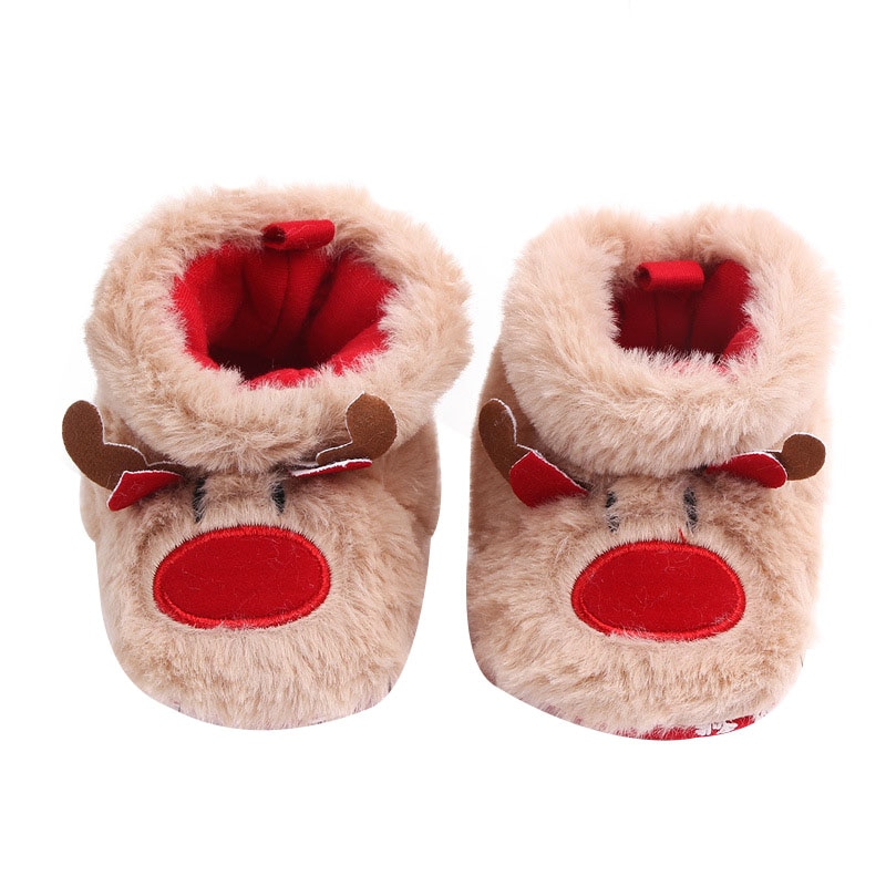 Christmas Newborn Toddler Baby Girl Boy Santa Elk Snow Boots Soft Sole Anti-Slip Crib Shoes Winter Warm Cozy Fuzzy Booties