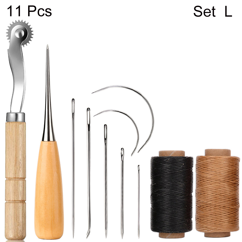 Leather Stitching Tools Kit with Hand Sewing Needles Awl Thimble Waxed Thread Set for DIY Leather Craft Shoemaker Repairs: Orange
