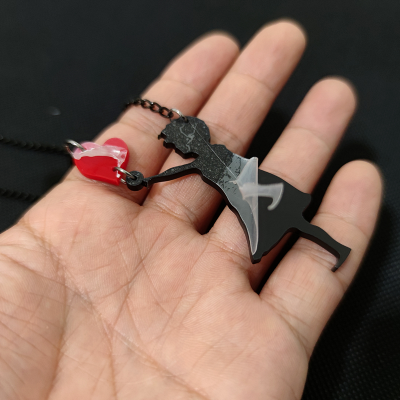 Kuguys Het Meisje Met Rood Hart Hanger Ketting Voor Vrouwen Figuur Zwart Silhouet Sieraden Acryl Leuke Accessoires