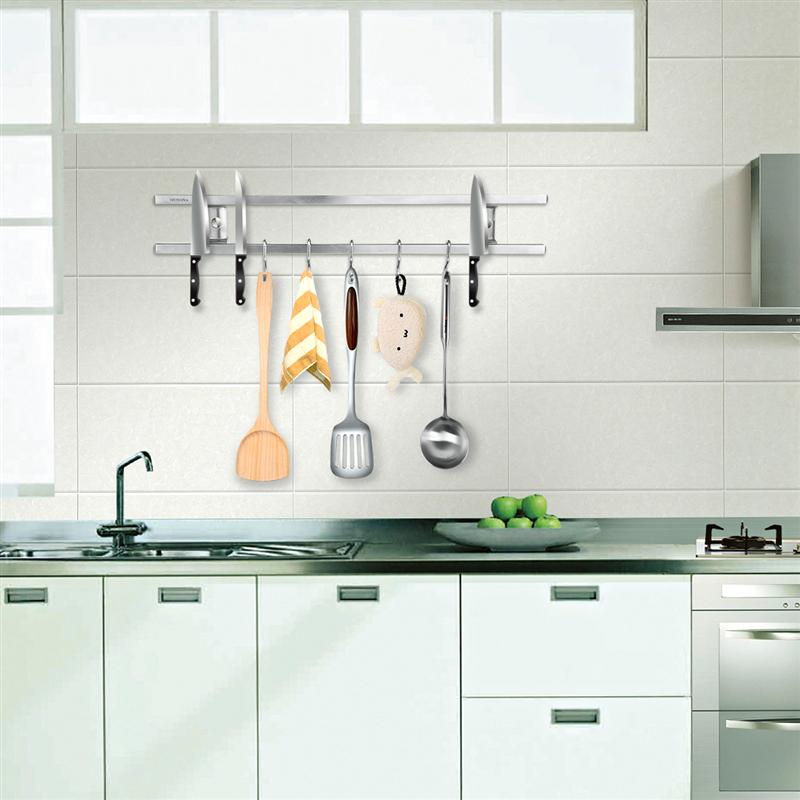 304 Stainless Steel Magnetic Knife Holder Wall Mounted Double Bar Easy Storage Knife Rack Strip for Kitchen Utensil Tool Hook