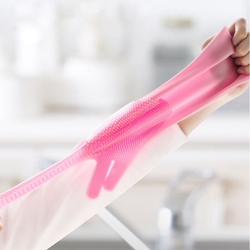 VOZRO, Guantes de goma mágicos de silicona para lavar platos, Guantes de látex para jardín, accesorios de cocina, cepillo para limpieza en el hogar