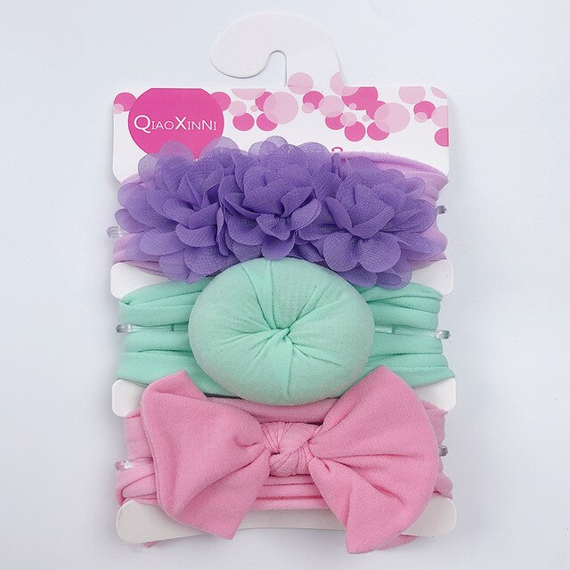 Ensemble de 3 bandeaux élastiques en mousseline de soie et nylon pour bébé,accessoires pour cheveux style turban avec nœud et fleur, couleur unie, pour fille, 3 pièces,: Color 13