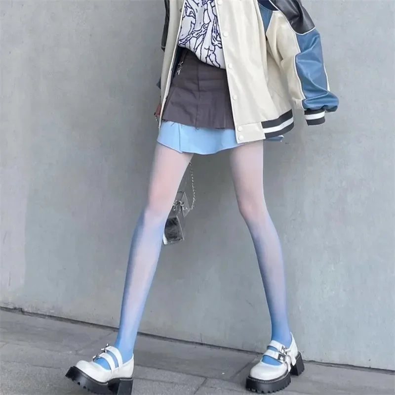 Strumpfhose mit farbverlauf, eng anliegend für mädchen, sommer, dünne kleidung, damenstrumpfhose in bonbonfarben, süße lolita-strümpfe, damen: Xxs / Gold