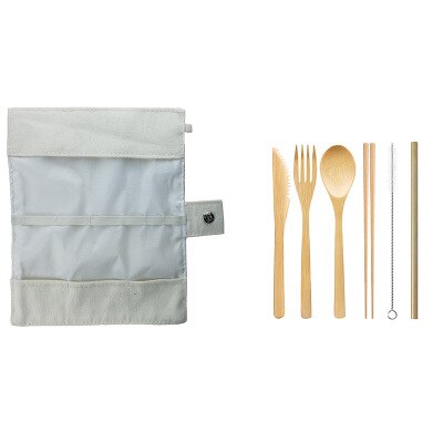 Bamboe Servies Bamboe Mes Vork Lepel Bestek Set Opbergtas Milieubescherming Draagbare: 5