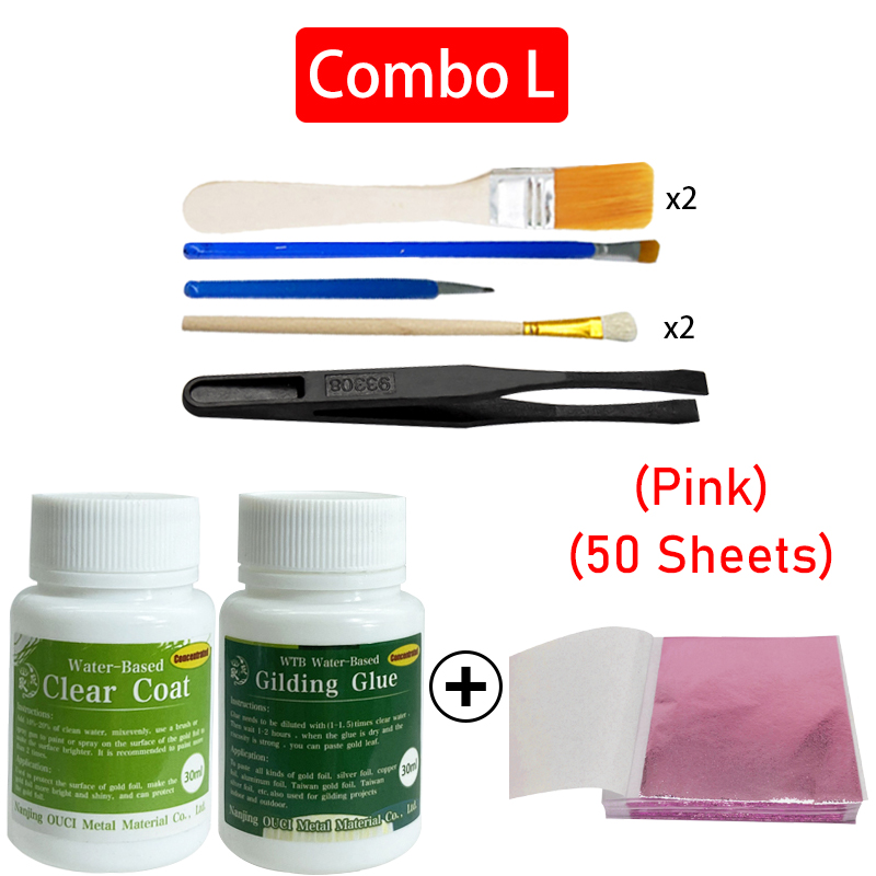 Vergoldungskleber, Goldfolienblätter für Kunsthandwerk, Papierpulver, Blattgold, konzentrierter Kleber auf Wasserbasis, Mangel und Goldfolien-Toolkit: violett