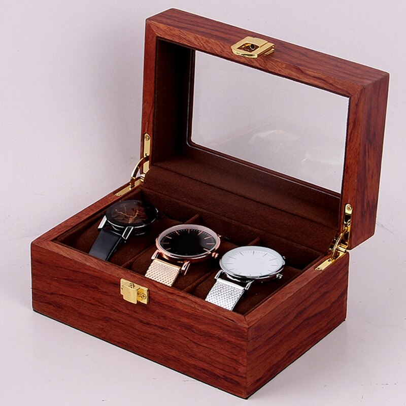 3 Slots Wooden Watch Display Case, Glass Topped Wooden Watch Display Case Watch Jewelry Organizer