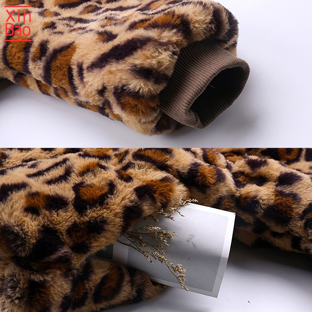 XINBAO Leopard kids faux fur jassen Baby meisje winterjas Mode Dikke kinderen Warm peuter Jassen bovenkleding