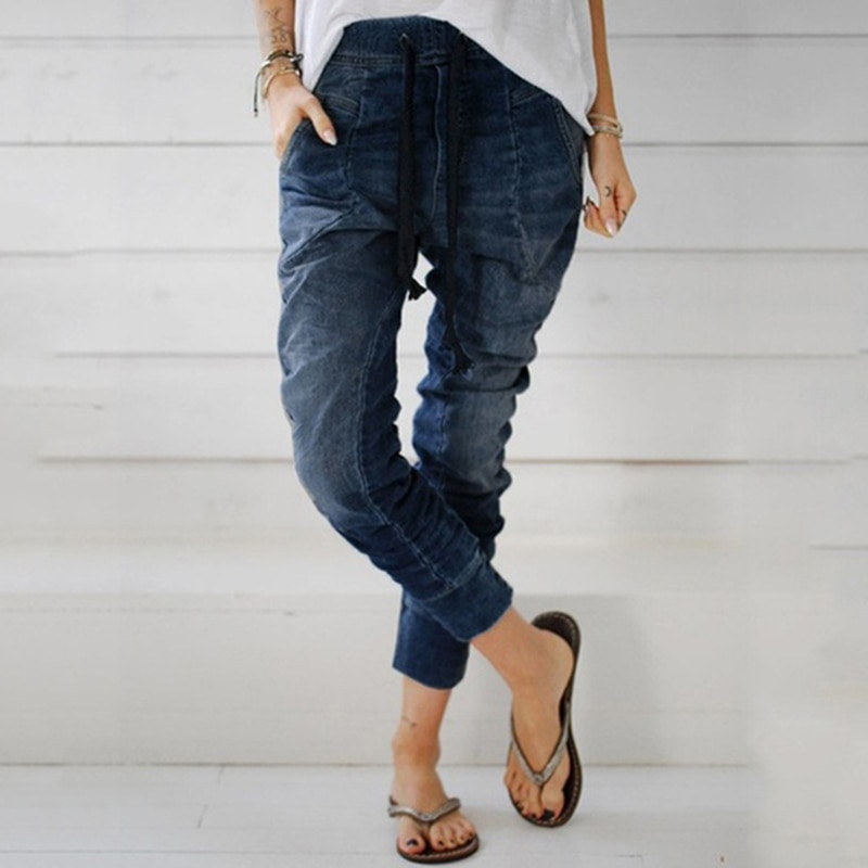 Spodnie jeansowe z elastyczną talią, 3xl rozmiary, luźne, casualowe, jeansy damskie, haremki, sprane spodnie haremki damskie