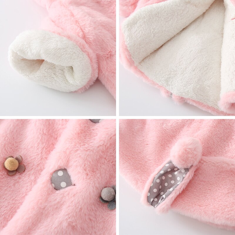 Herbst Winter Warme Neugeborenen Baby Mädchen Kleidung Niedlichen Kaninchen Ohren Plüsch Baby Mantel Schneeanzug freundlicher Jacke Art Mit Kapuze Oberbekleidung Mantel