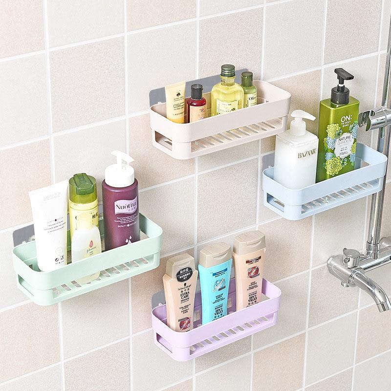Bathroom Shower Shelf Rectangular Basket Plastic Suction Cup Storage Rack Shampoo Holder Household Kitchen Organizer Punch Free