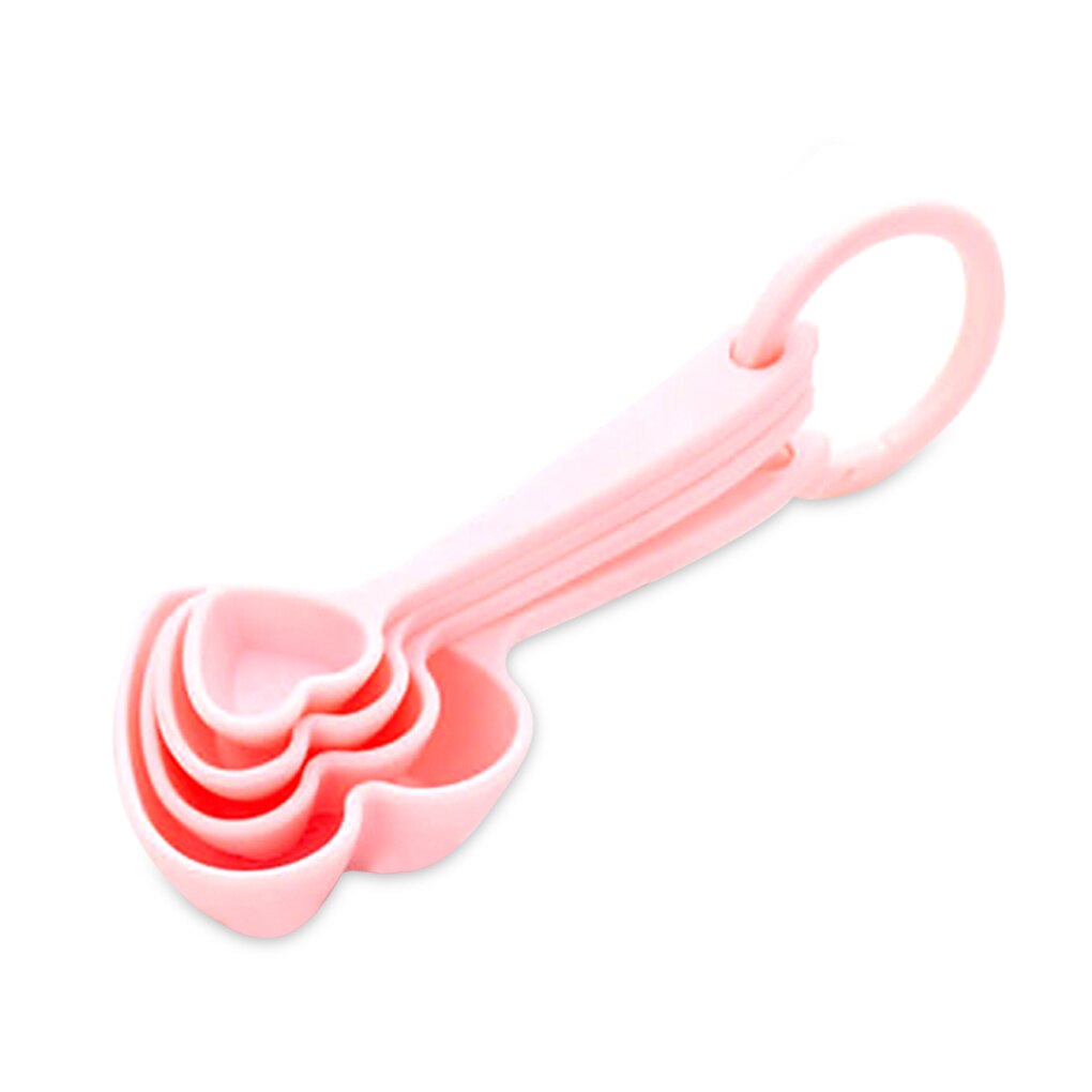4Pcs Measuring Spoon Heart Shaped Plastic Washable Scoop Scale Portable Baking Cup Ladle Multifunctional Tools Pink: Pink