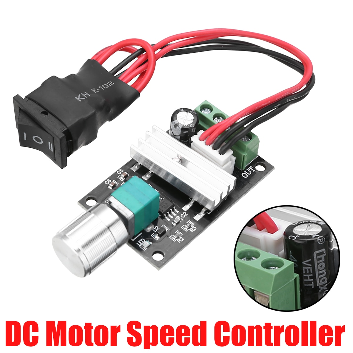 6V-24V PWM DC Motor Speed Controller With Forward/Reverse Switch – 3A