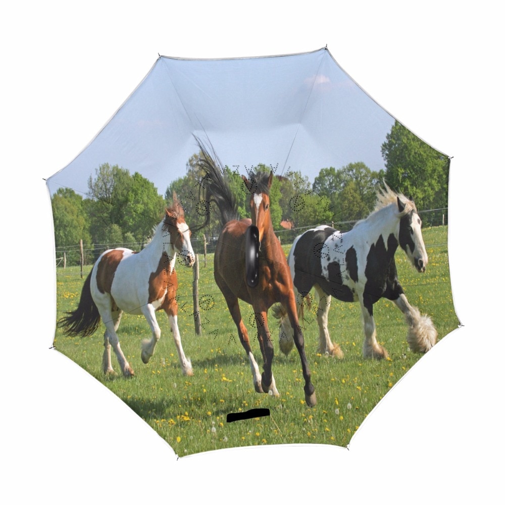 C-krog vindtæt omvendt paraply langt skaft omvendt dobbeltlags hesteregnbeskyttelsesparaply