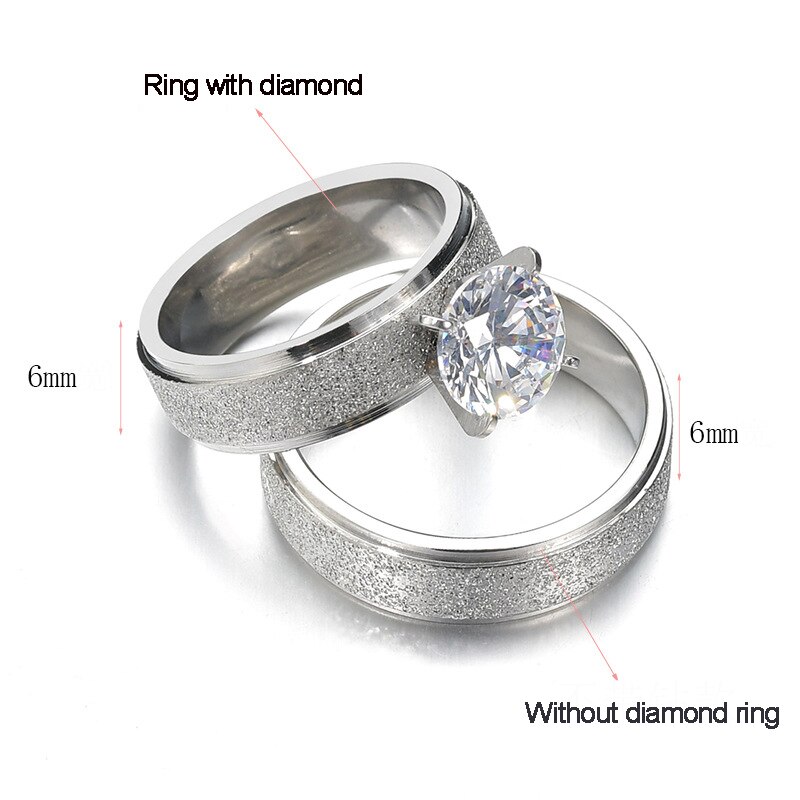Bagues en acier inoxydable pour femmes, pour hommes et femmes, ensemble de bagues d'amour simples, bague de Couple en or givré, incrustation en Zircon, de mariage