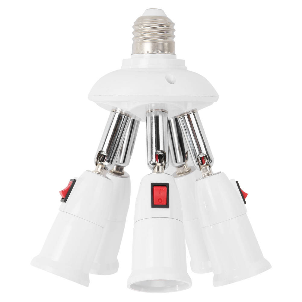 E27 splitter 2/3/4/5 hoveder lampe base justerbar led lys holder adapter sokkel konverter lampe holder belysning tilbehør: 5 hoveder