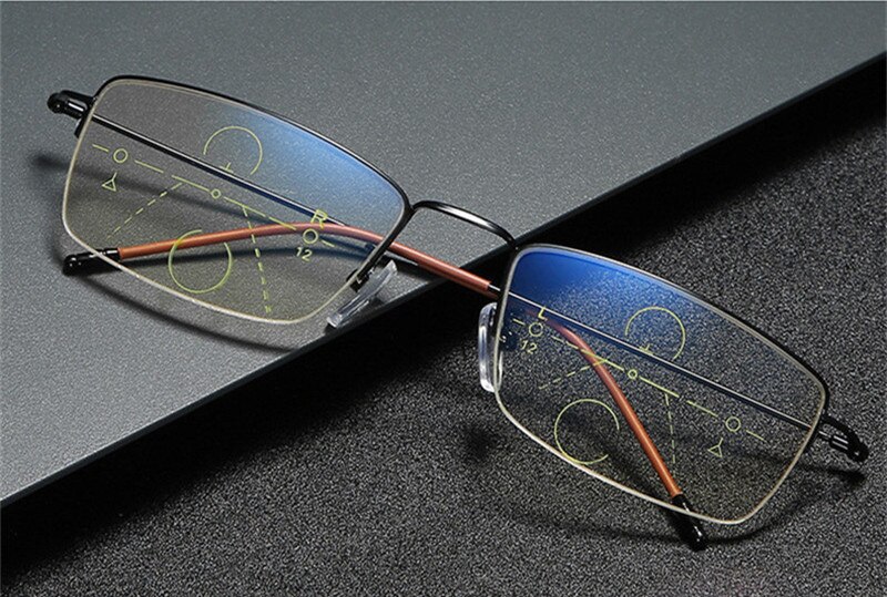 Titanium Multi-Focus Leesbril, Progressive Dual-Focus Anti-Blauw, anti-Ultraviolet, Verziendheid Bril: +100 / Black