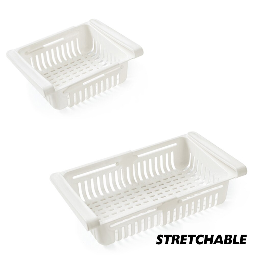 1Pc Verstelbare En Rekbaar Koelkast Organizer Lade Mand Koelkast Pull-Out Lades Verse Spacer Laag Opbergrek: White 20.5x16.4x7.6