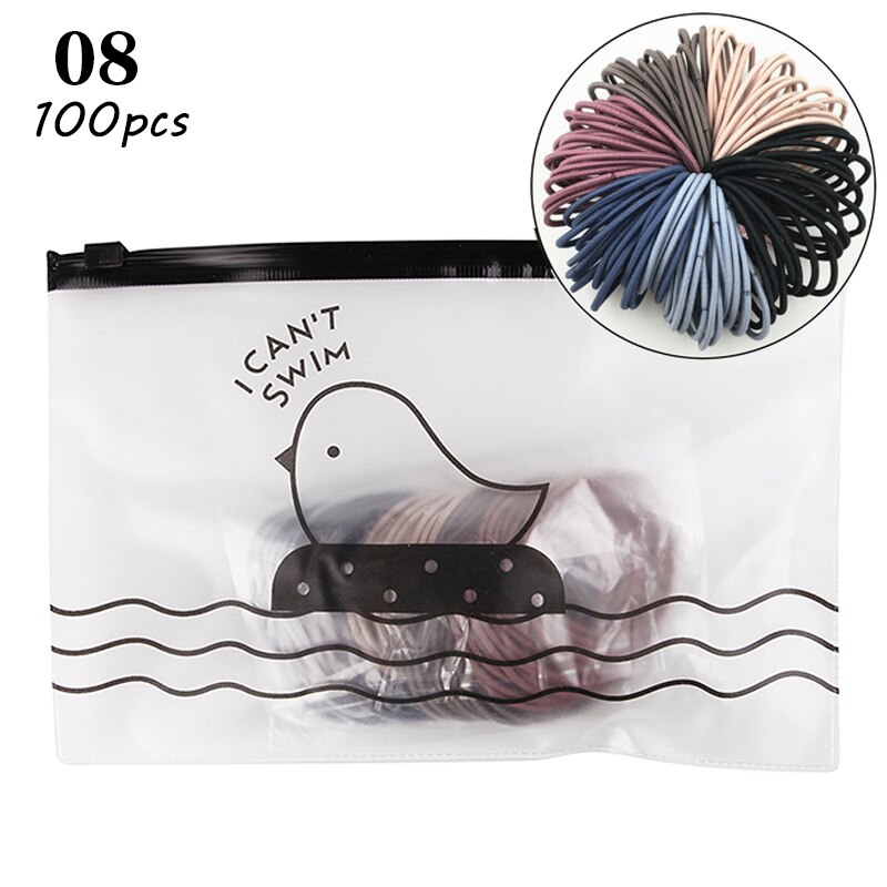 100pcs/bag 4.5cm High Elastic Rubber Bands Basic Hair Bands Scrunchies Hair Ties Gum Women Girls Braided Ponytail Holder Rings: 08 (with bag)
