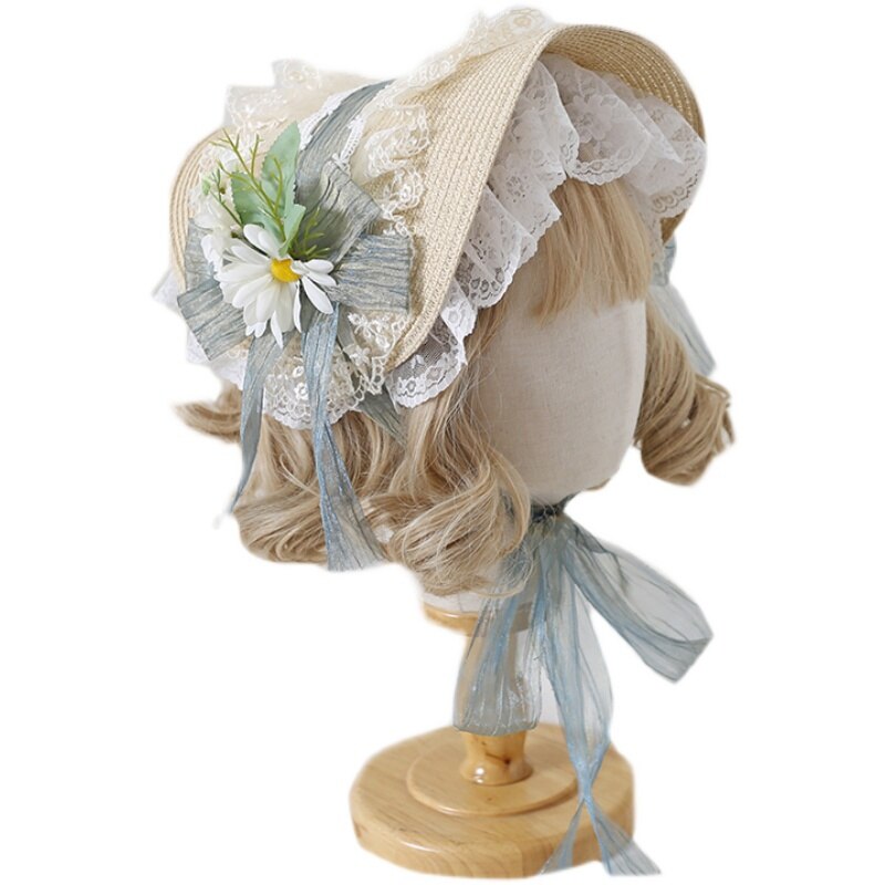 Multi-Color Lolita Flower Flat Hat Top Hat Flower Wedding Tea Party Pastoral Straw Hat Lace Han Yang Eclectic Summer