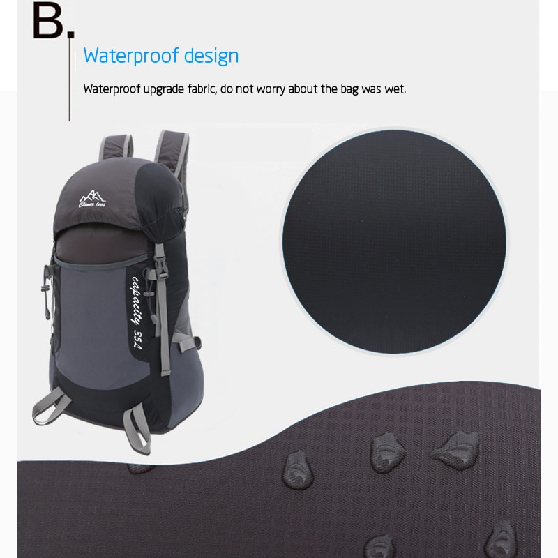 Waterproof Portable Rucksack 35L Lightweight Foldable Backpack Outdoor Large Nylon Pack for Camping Traveling Hiking
