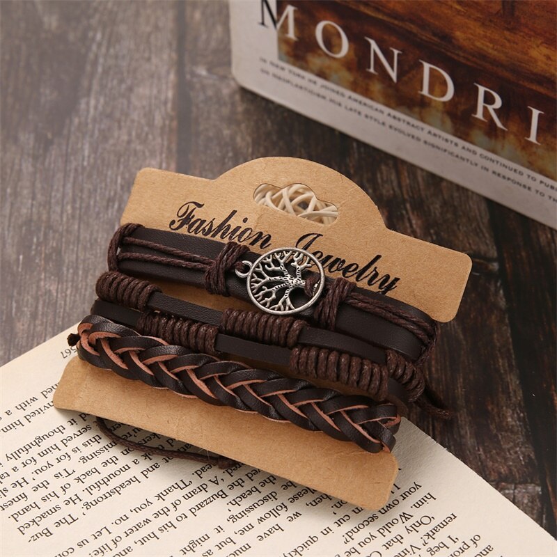 Daxi boom retro multi-layer leren armband heren klassieke touwketting bedelarmband heren sieraden