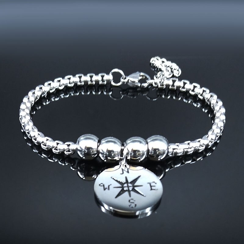 2022 Lotus Edelstahl Manschette Armbinde für Frauen Silber Farbe Armreif Armbänder Schmuck Armbinde acier B18336: J Kompass
