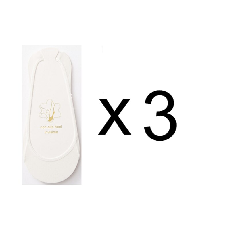 Women's Sock Slippers 3 Pairs Invisible Boat Slipper Socks Silicone Non-Slip High Heels Shoes Ice Silk Thin Half-Palm Suspender: White